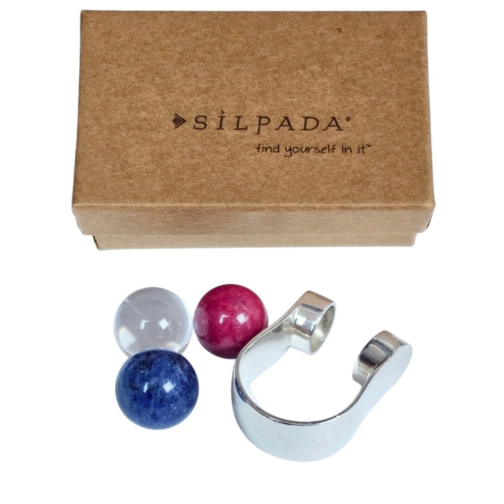 Silpada Sterling Silver Interchangeable Ball Ring 3 Gemstones Size 7 R1278 EUC